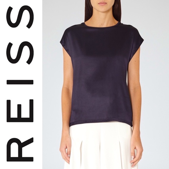 Reiss Tops - Reiss kyara silk front jersey navy blue blouse top
